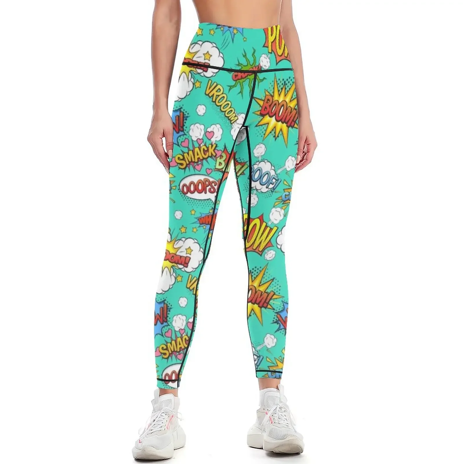 

Comic Pop Art Explosions pattern in blue Leggings push up fitness for girls Fitness clothing Womens Leggings