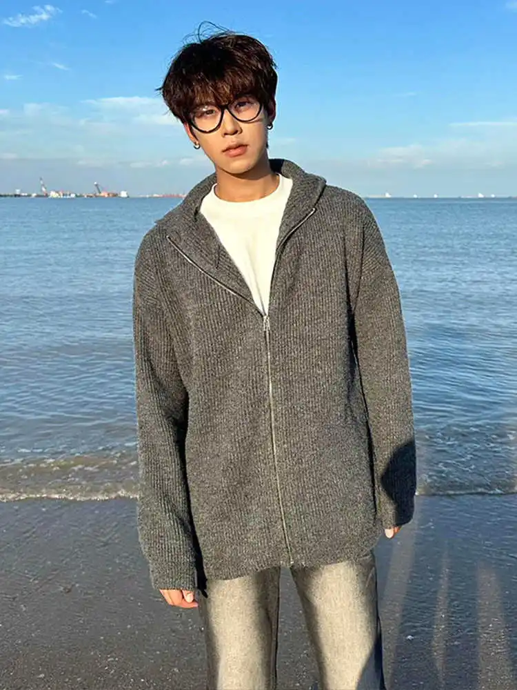 

Deep ey Knitted Open Cardigan Men's Autumn Winter Lazy High-End Cleanfit American Retro Hoodie Sweater Comfortable Loose Fit