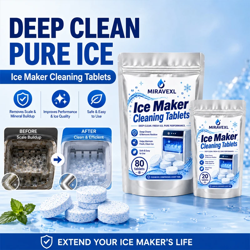 Ice Maker Cleaning Tablets Universal Descaler for Countertop Commercial Ice Machine Deep Clean Odor Remover - MIRAVEXL