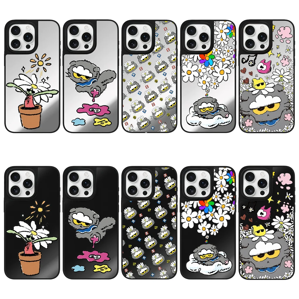 

Flower Pot Cat Mirror Surface Black Border Magnetic Phone Case Cover for IPhone 12 13 14 15 16 17 Pro Max Case