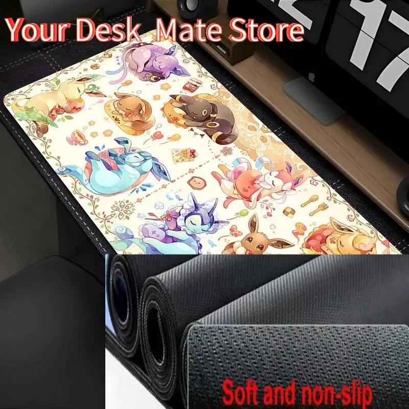

Mouse Pad Kawaii Flower Pattern XXL Keyboard Rug Laptop Japan Anime P-pokemonS Mousepad PC Cute E-eevee Gamer Cabinet Desk Mat