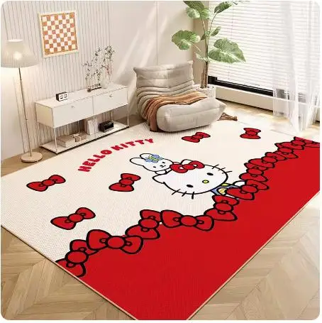 2024 Summer Cartoon Carpet Living Room Cute Cat Rectangular Sofa Ice Silk Mat Tatami Non-Slip Mat