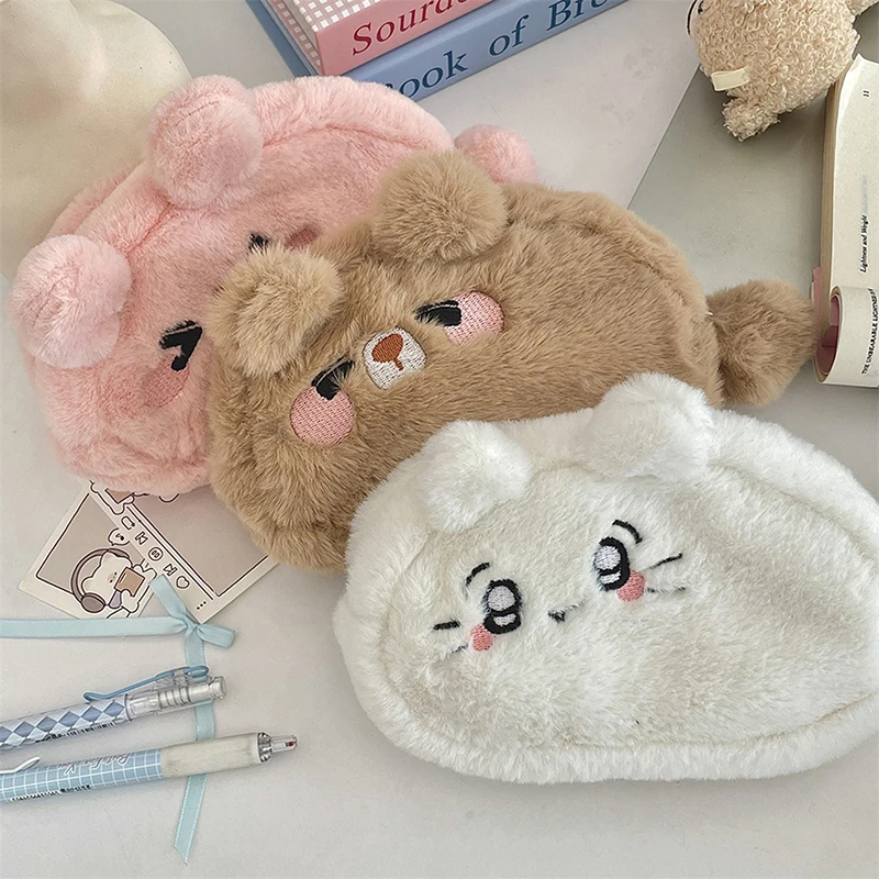 Cute Plush Pencil Case Large Capacity Zipper Stationery Bag Student Stationery Storage Bags Cartoon Cosmetics Storage Bag