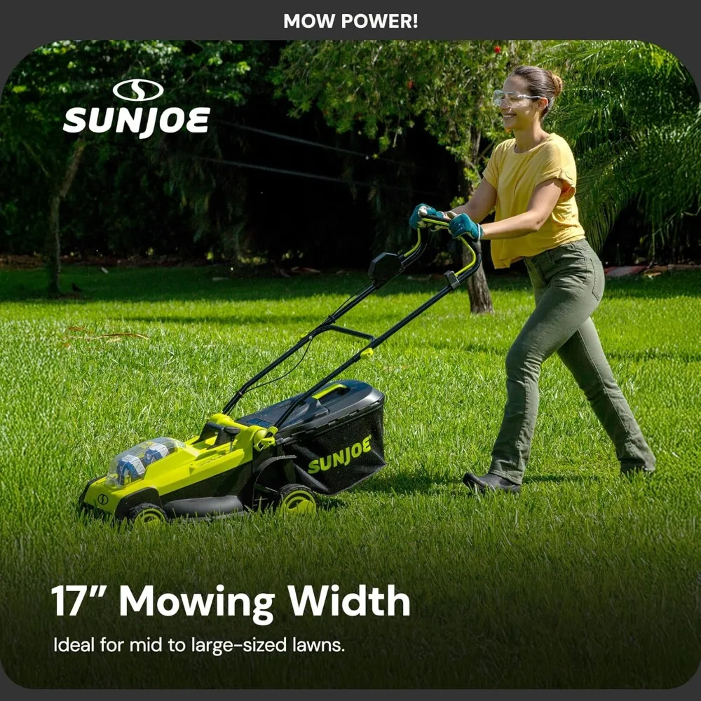24 Volt 17 Inch Mulching Walk Behind Lawn Mower with 11 Gallon Grass Catcher, 6 Position Height Adjustment, Battery and Charger