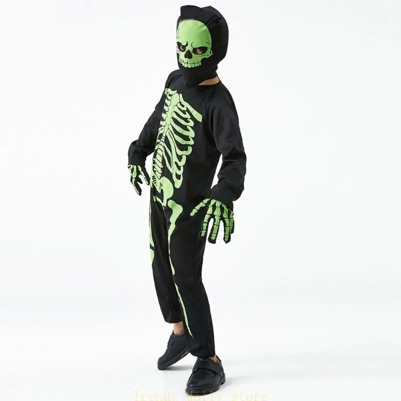 N5KB Halloween Costumes for Kids Scary Skeleton Costumes for Kids Fancy Dress up Cosplay Party Bodysuit Role Play Jumpsuit