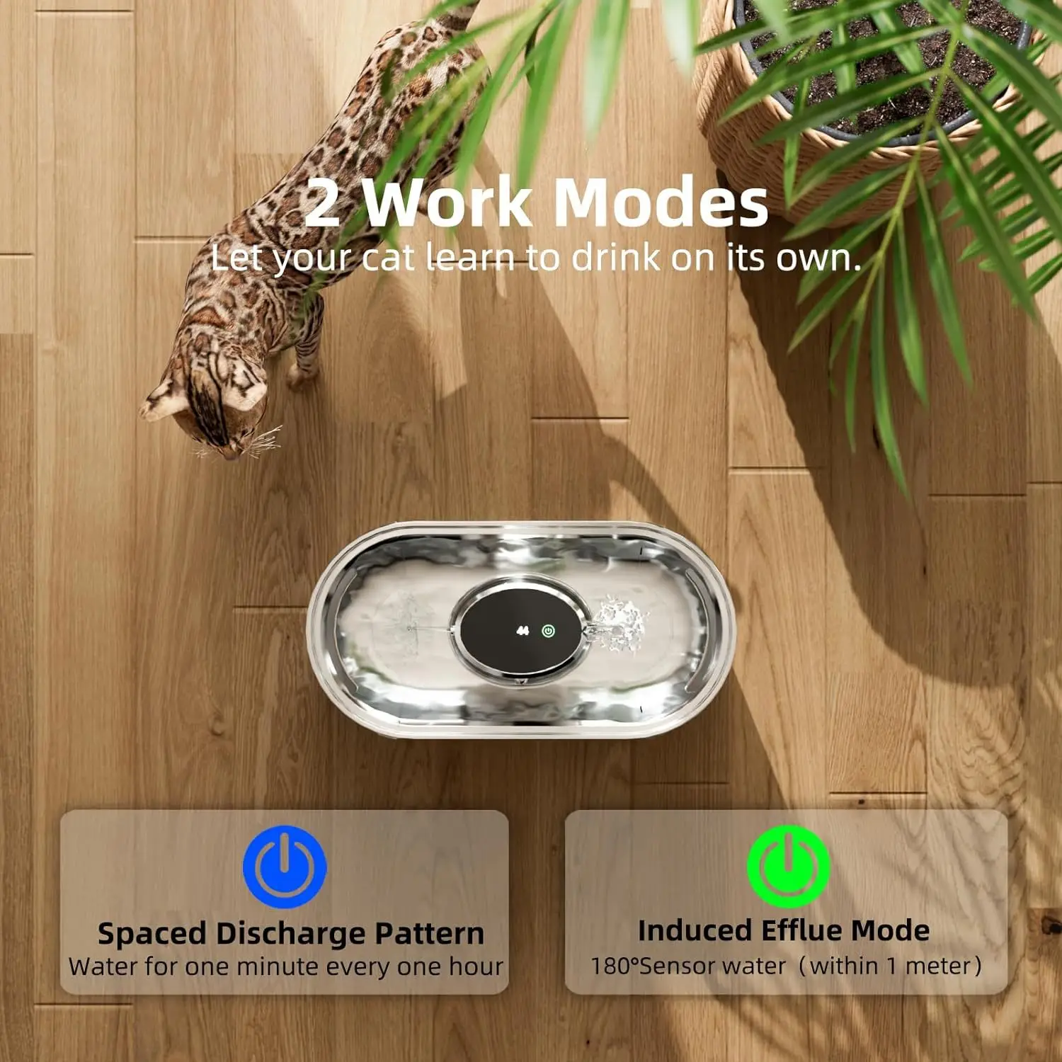 

Battery Powered Rechargeable Pet Water Fountain Indoor Stainless Steel Cat Water Fountain with Motion Sensor, Ultra Silent Pump