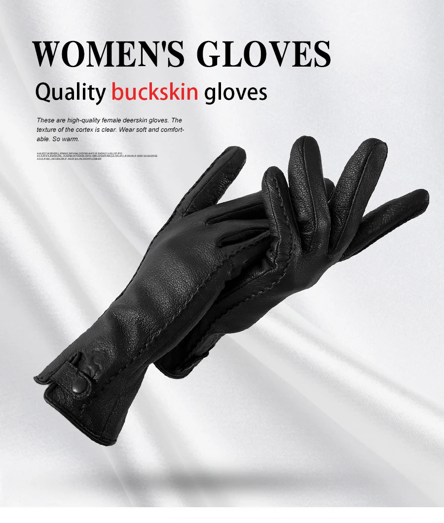 New Women's Genuine Leather Winter Warm Women's Soft 70% Wool Lining Rivet Buckle High-Quality Connected Finger Gloves