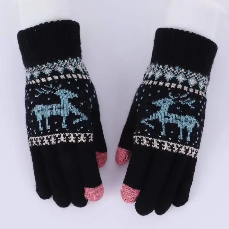 1 Paar modische gestrickte Touchscreen-Handschuhe im Weihnachtsstil für Rentiere, tägliches Pendeln, warmer, bequemer Touchscreen, rutschfest