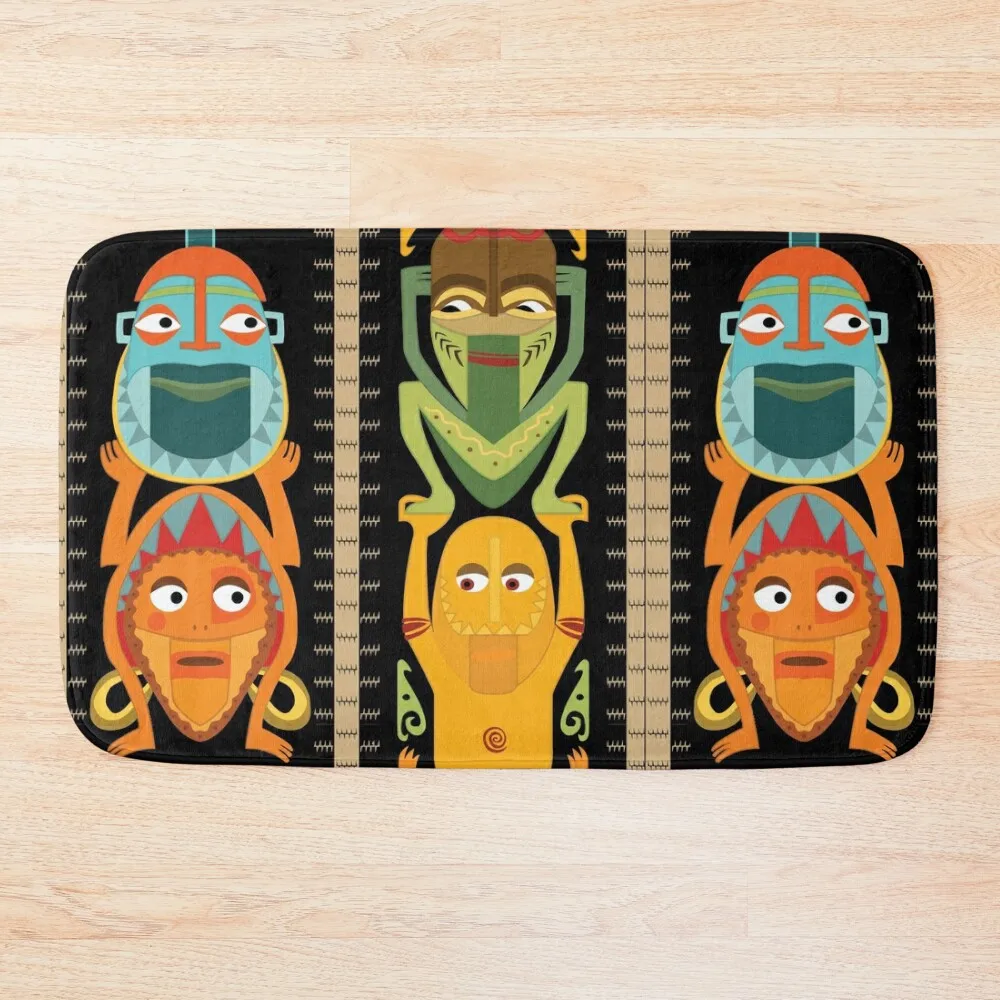 

Tropical Hawaiian Polynesian Tiki Totems Bath Mat Sleeping Room Rugs Absorbent Rug Washable Non-Slip Kitchen Rug Mat