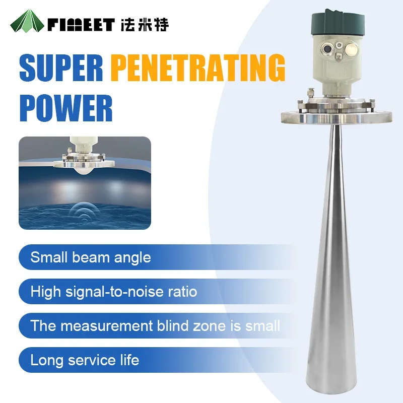 FIMEET Radar Level Sensor 3mm Accuracy Stainless Steel Vaporproof Chemical Resistant Liquid Level Measurement for Tanks