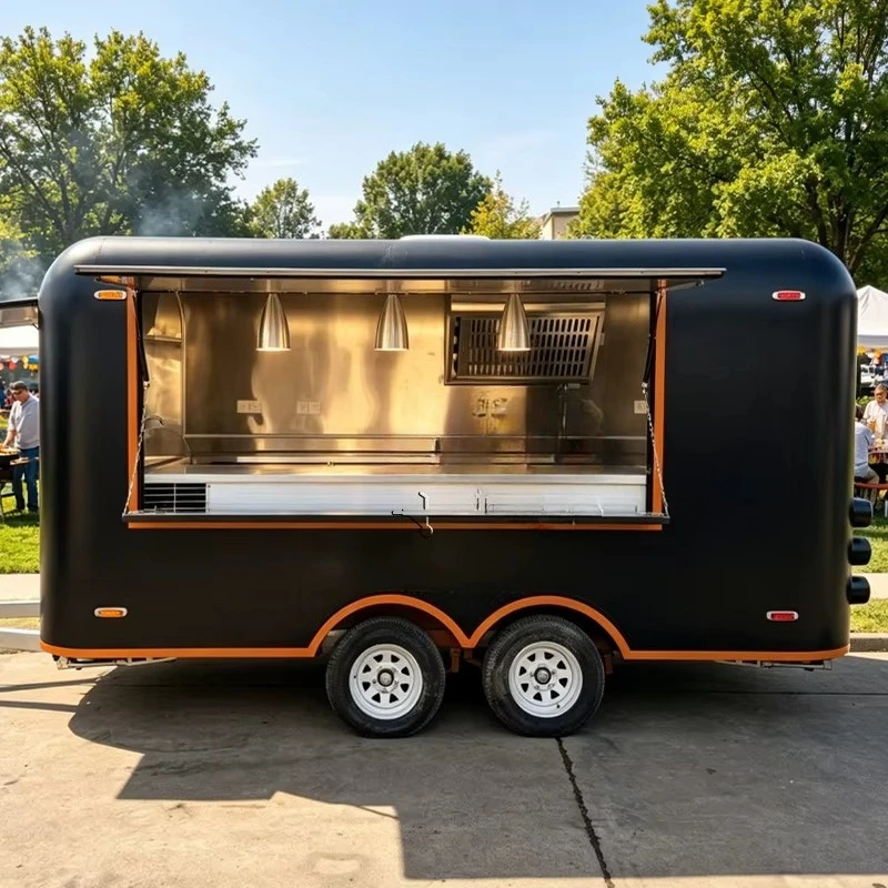 Large Capacity Food Trailer Double Axle Stainless Steel Fully Equipped Street Fast Food Stall Outdoor  Commercial