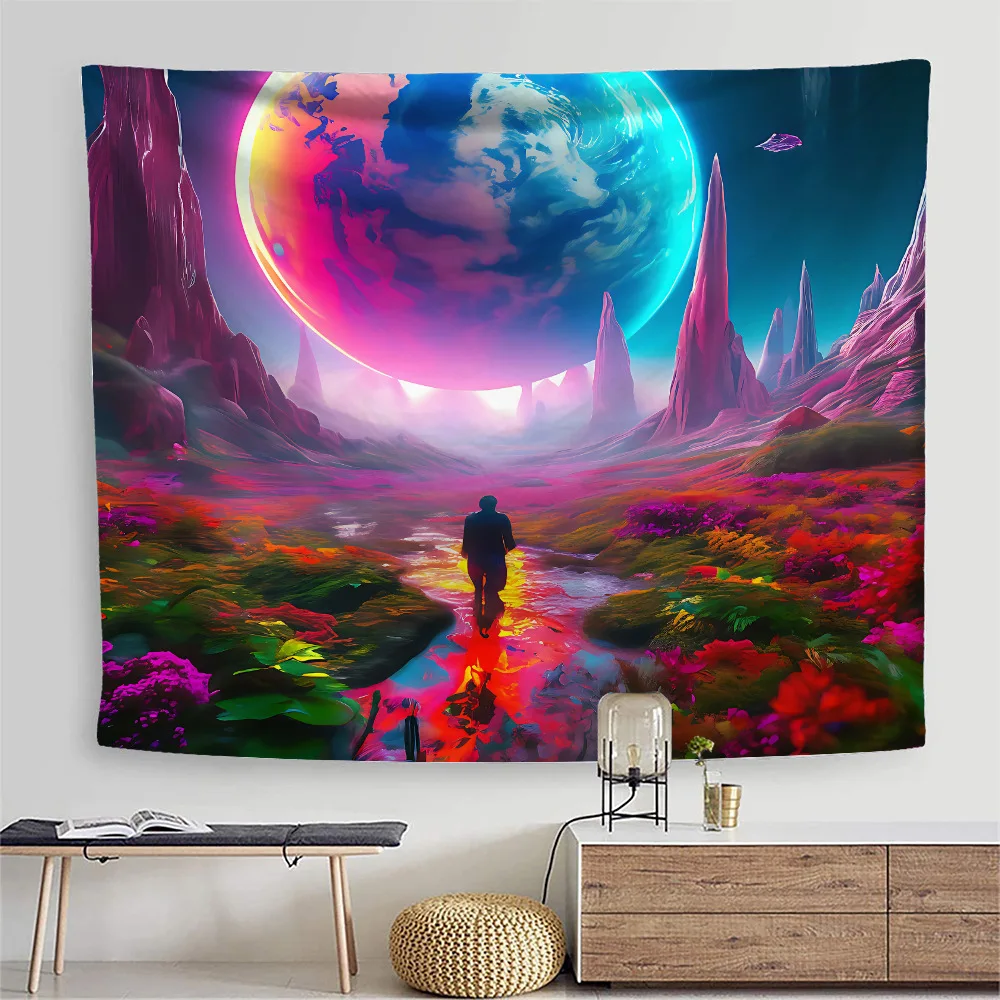 Tapeçaria de parede de paisagem criativa para quarto, dormitório, fundo de cabeceira tecido de parede papel de parede mural, tapeçaria de tecido