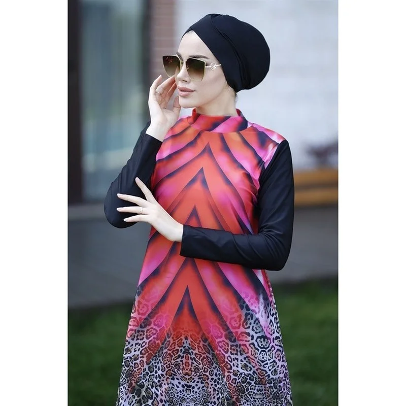 Women Muslim Swimwear Maple Leaf Water Ripple 3pcs Lslamic Clothes Hijab Long Sleeves Sport Swimsuit Burkinis Wear Bathing Suit