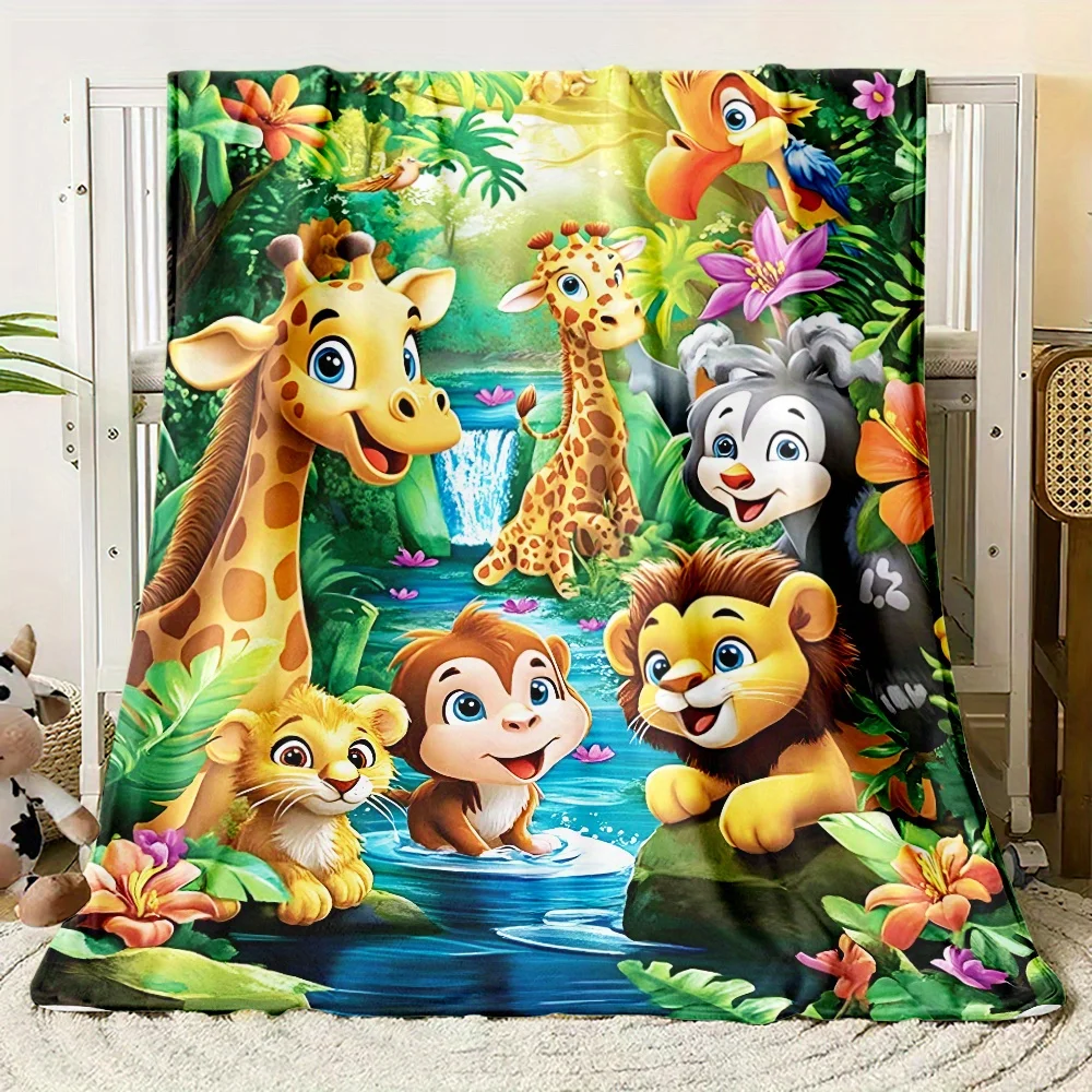 Überwurfdecke mit VIKAMA-Tropenwald-Tiermuster, weich und gemütlich, für Wohnzimmer, Schlafzimmer, Nickerchendecke für Kinder. Wohndekoration.