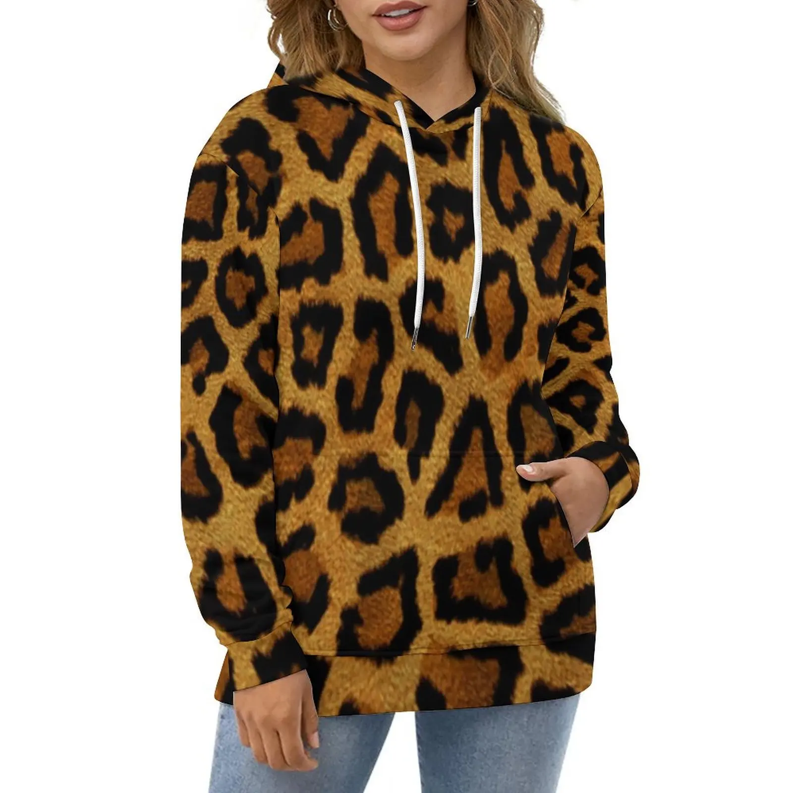 

Gold Leopard Casual Hoodies Classic Animal Print Graphic Loose Hoodie Autumn Long Sleeve Street Fashion Oversize Sweatshirts