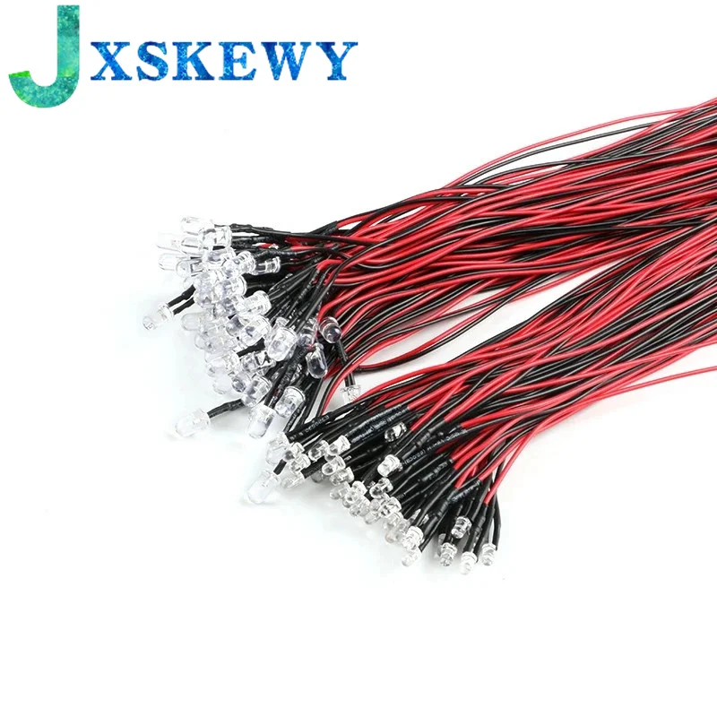 10Pcs Water Clear LED Diodes F5 5mm Red/Green/Blue/Yellow/UV/Orange/Pink/Warm/White/RGB Pre-Wired 20cm Cable 5V-12VDC