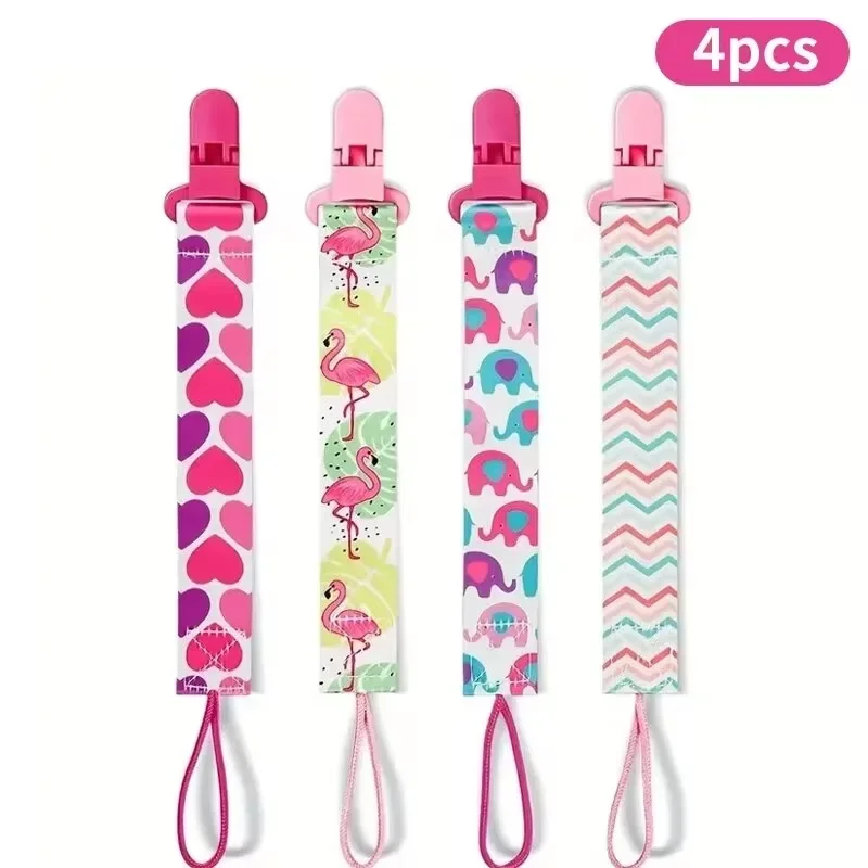 4pcs/set Newborn pacifier chain clip Double-sided printed pacifier Belt Pacifier holder Infant feeding