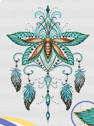 Embroidery Cross Stitch Kits Craft DIY Needlework Cotton Canvas Green Butterfly and Feather 26-33 32CT 28CT Metallic aida