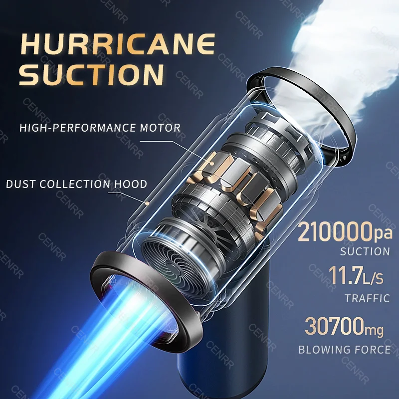 CENRR 210000PA Mini Car Vacuum Cleaner Portable Strong Suction Vacuum Cleaner Handheld Wireless Powerful Car Cleaning Machine