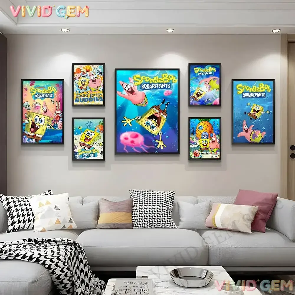 VIVID GEM Classic Cartoon S-spongebob Classic Movie Posters HD Quality Poster Wall Art Painting Study Nordic Home Decor