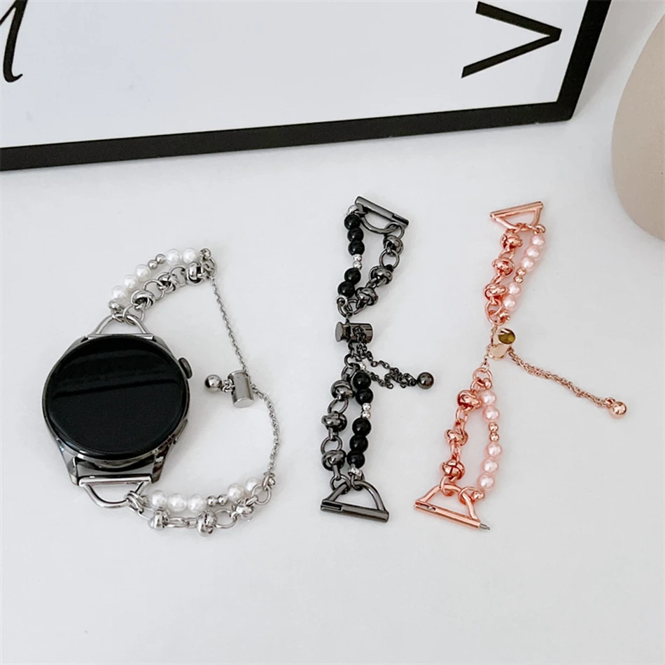 Armband für Samsung Galaxy Watch 3 46 mm 42 mm Active 2 40 44 Gear S3 Uhrenarmband 20 mm 22 mm Edelstahl-Perlenkettenarmband