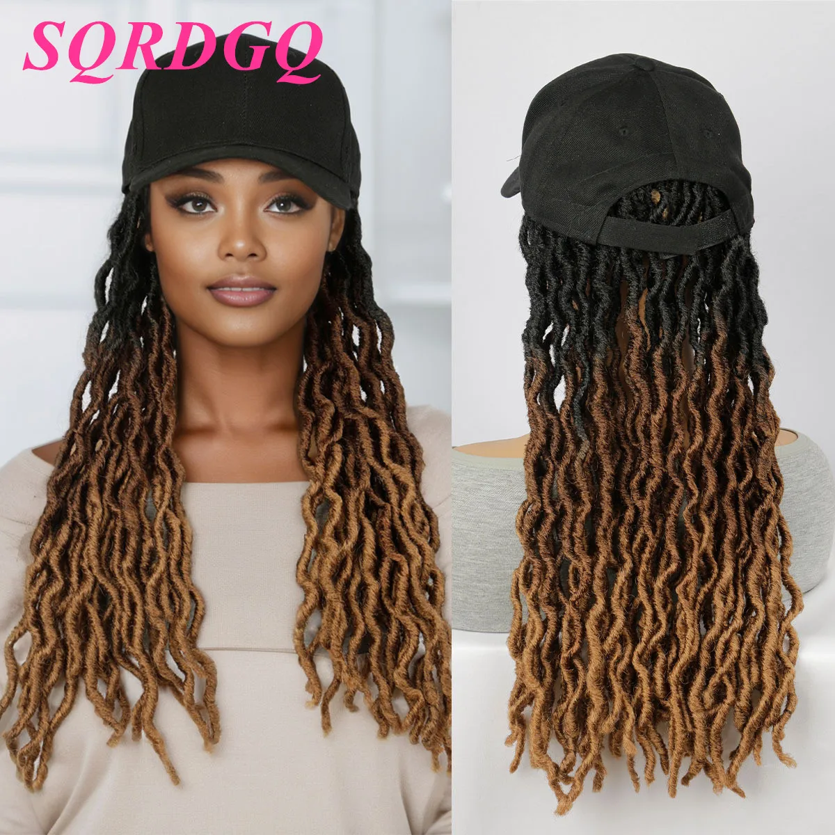 SQRDGQ Synthetic Hair Woman Wig T1B/30 Baseball Hat Braided Wigs Women Ombre Color Dreadlock Wigs for Black Women