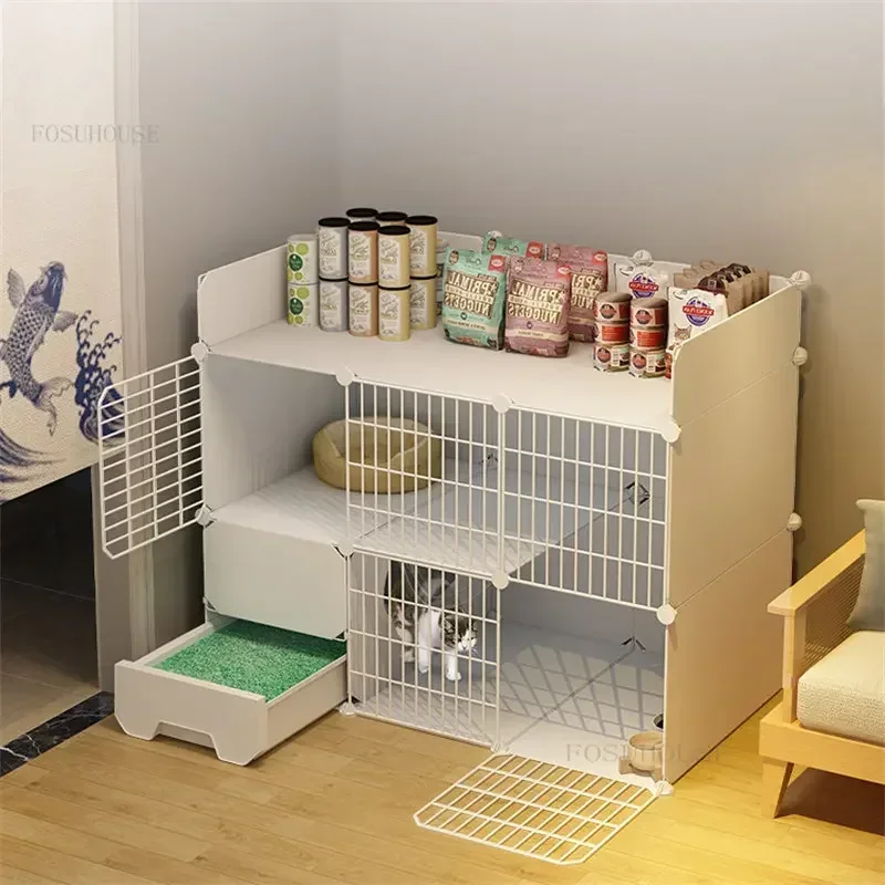 Household Indoor Cat Cages Transparent House Large Capacity Living Room Balcony Pet Cat Fence Two-story Cat Villa Pet Cages