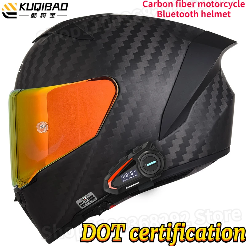 

Kuqibao Carbon Fiber Motorcycle Bluetooth Helmet with Dual Lenses for Men and Women Winter Racing Helmets casco motocross