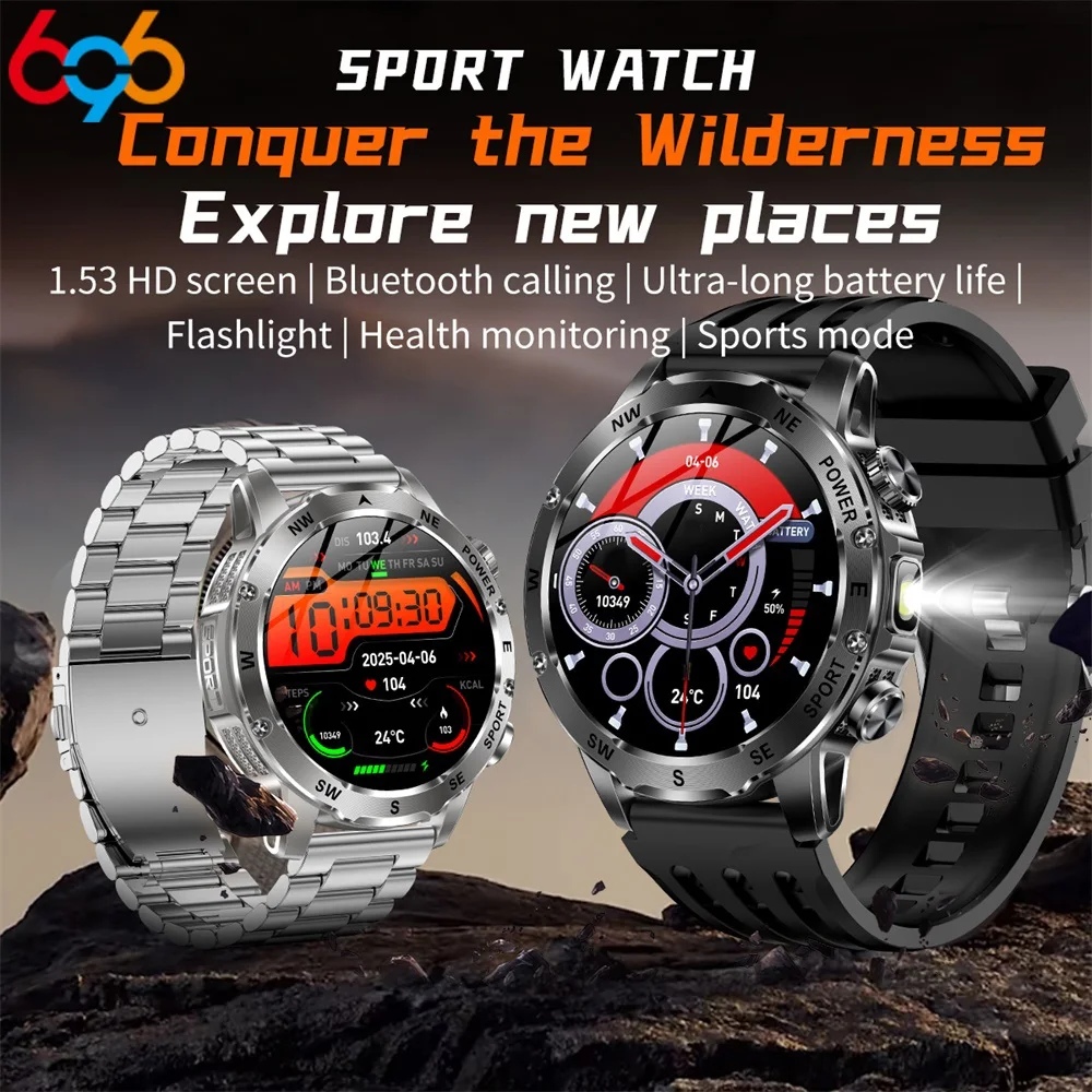 

Outdoors Smart Watch Men Women BT Call Health Music 800Mah Battery Smartwatch Flashlight Compass Sports Fitness IP68 Waterproof