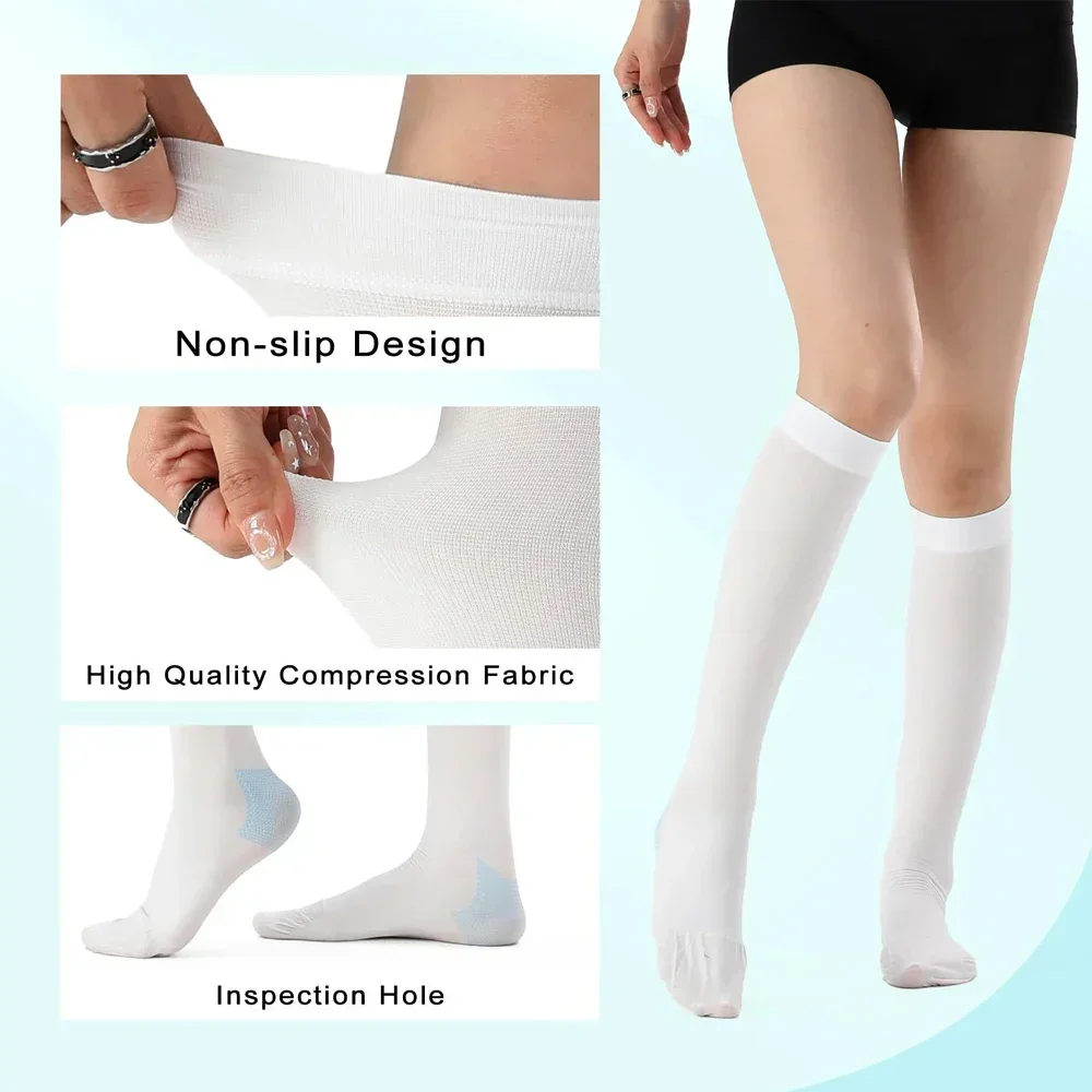1Pair Anti Embolism Stockings,15-21 mmHg,Ted Hose White Compression Socks,Knee High Medical Compression Socks for Swelling
