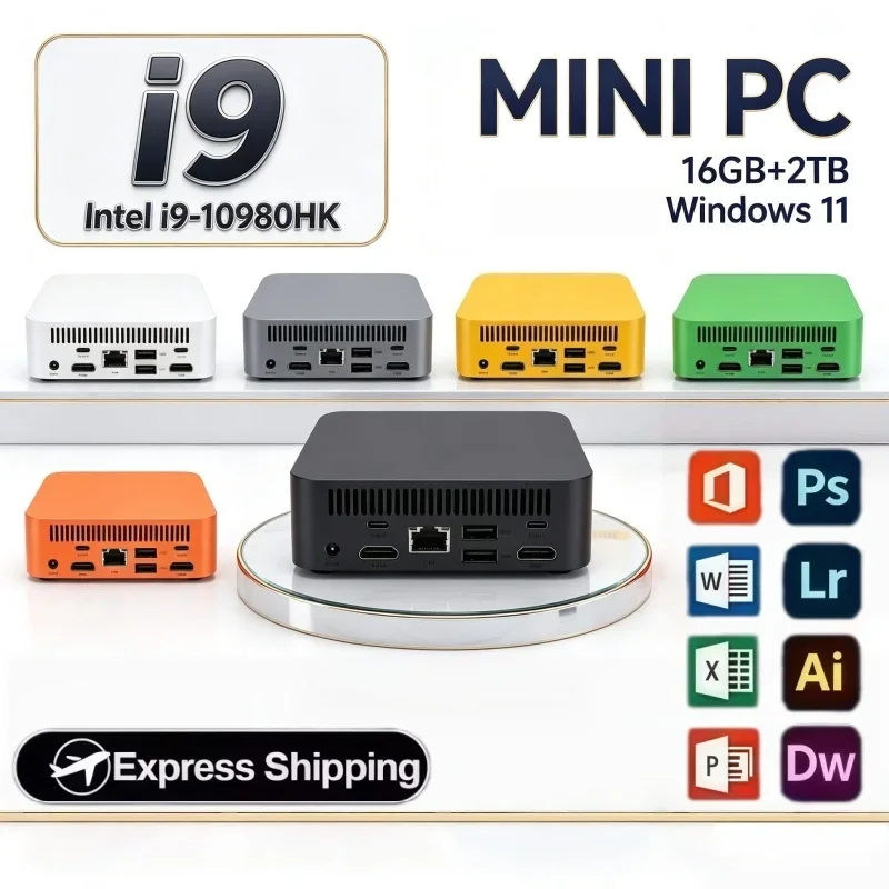 2026年型-intel-i9-10980hk-ミニpc、16gb-ram、2tb-ssd、windows-11、4k、wi-fi-6対応、軽量で持ち運びやすいコンピューター。ドキュメント編集や動画再生に最適。