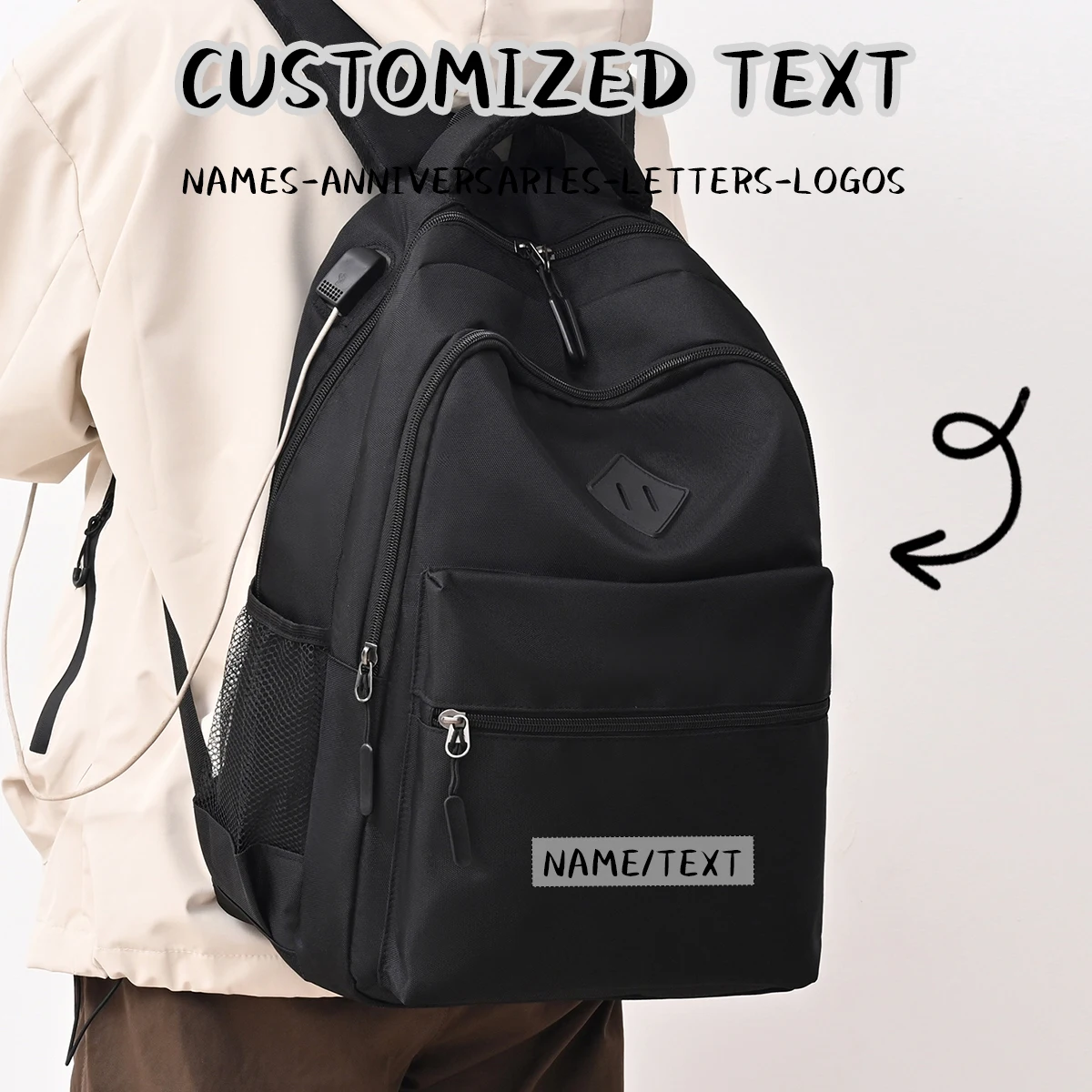 

Logo Customization Men's Backpack Multifunctional Computer Bag Large Capacity Casual Travel Bag Junior High School College Student School Bag Simple Exclusive DIY