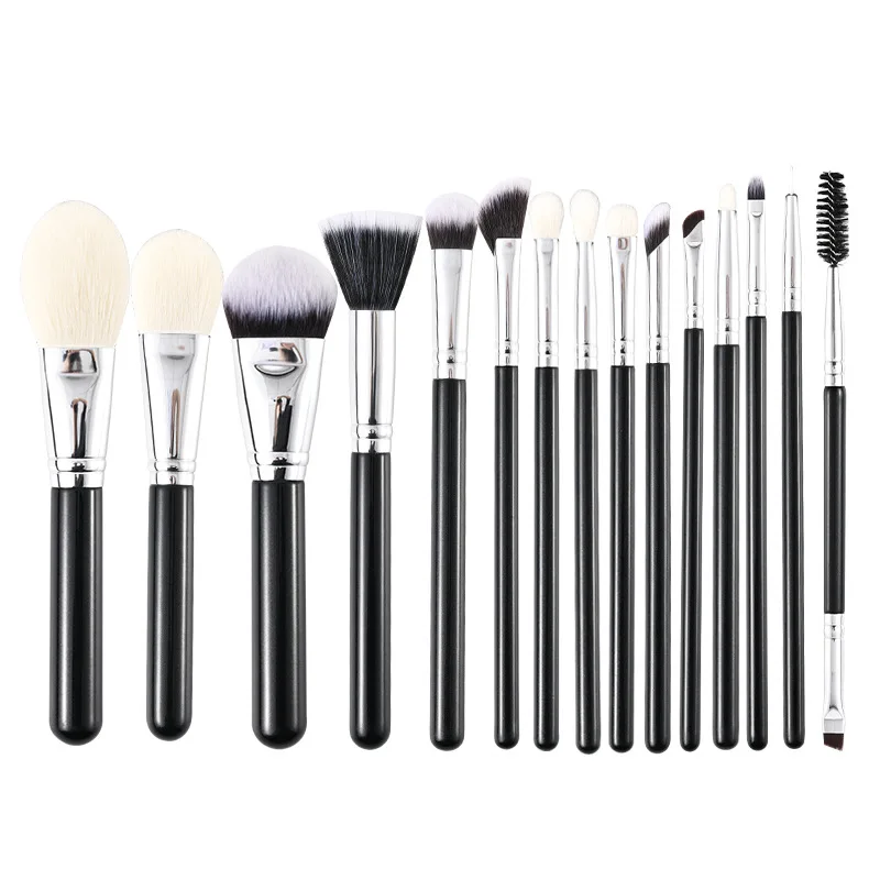 Juego de brochas de maquillaje de pelo de animal de primera calidad, 15 Uds., mango de madera, Kit de brochas correctoras para base de artista cosmético profesional