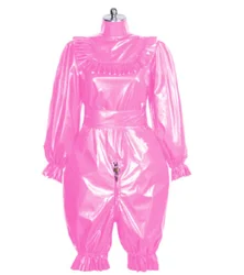 New Hot Selling Girl Adult Sissy Lockable Bodysuit Long Sleeve Shorts PVC Dress Cos Crossdresser Party Set Customization