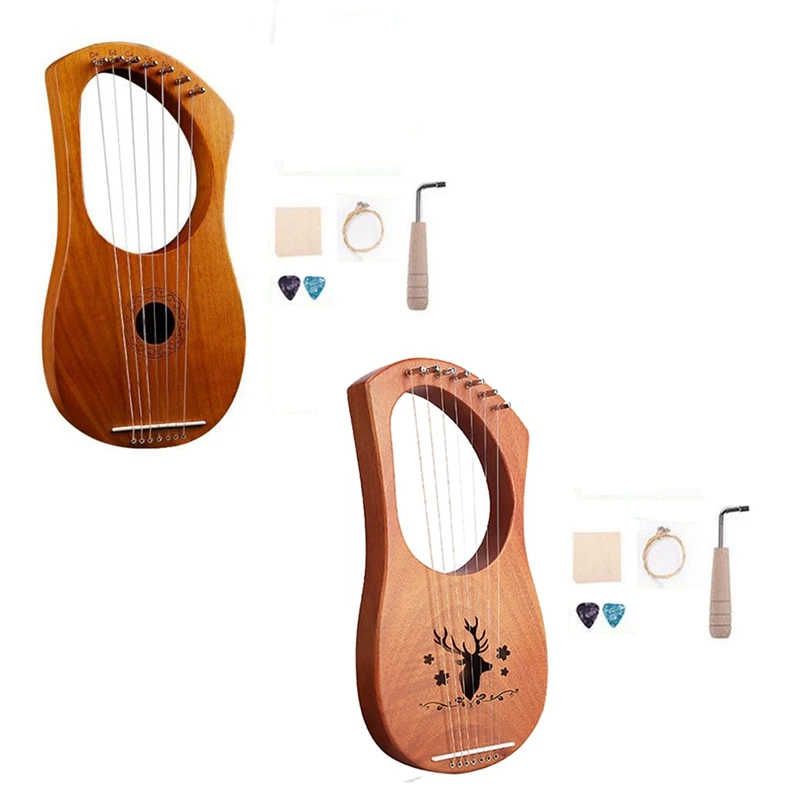 

7 String Lyre Harp Wood String Instrument With Carry Bag Extra String Set And Accessaries Style