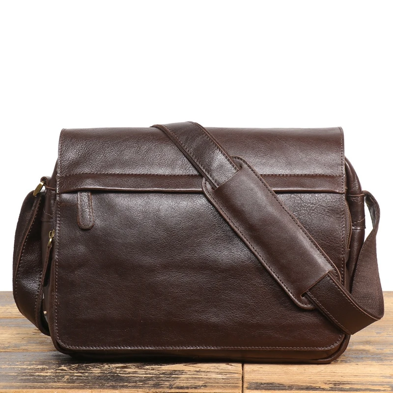 Genuine Leather Men's Shoulder Bag, Top-Layer Cowhide  13-Inch Tablet Man Crossbody Bag, Large Capacity Commuter Men's Briefcase