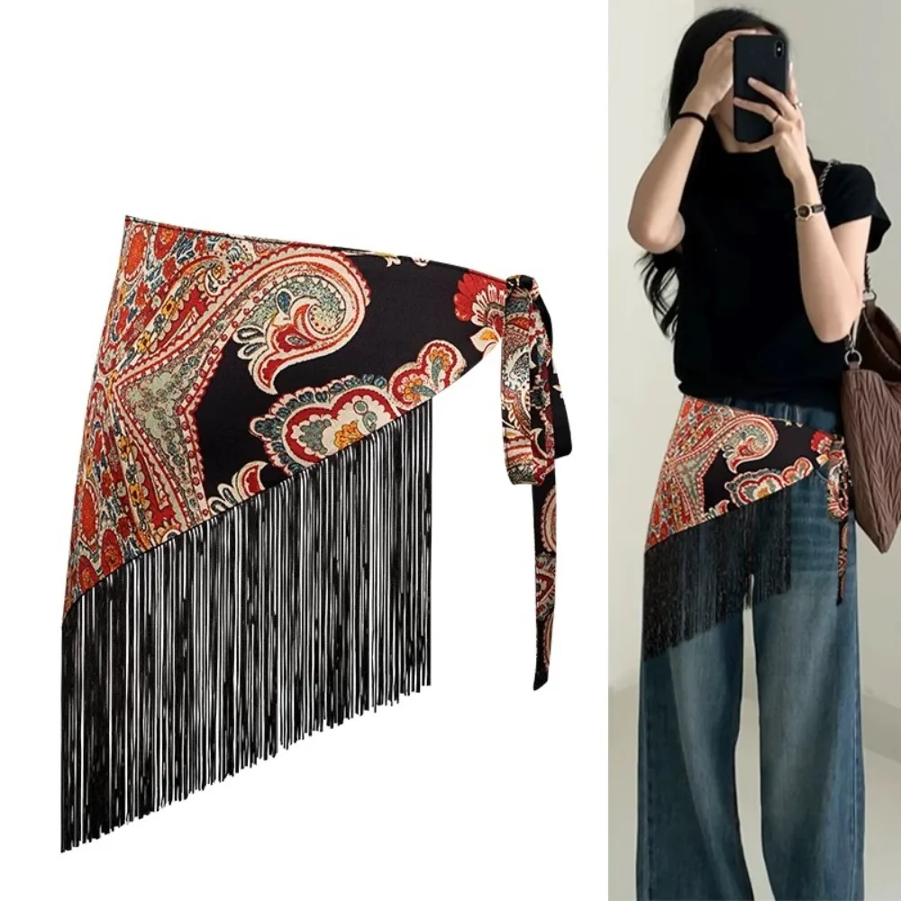 

Chinese Style Ethnic Triangular Waistband Tassel Embroidered Printing Floral Triangular Belt Clothing Accessories Jeans Decor