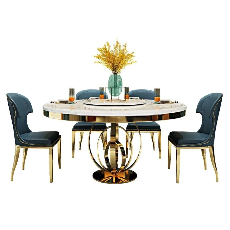 

^%Modern Home Furniture Ceramic Dinner Dinning Room Table Sets 6 Seater Stainless Steel Marble Luxury Dining Table and Chairs