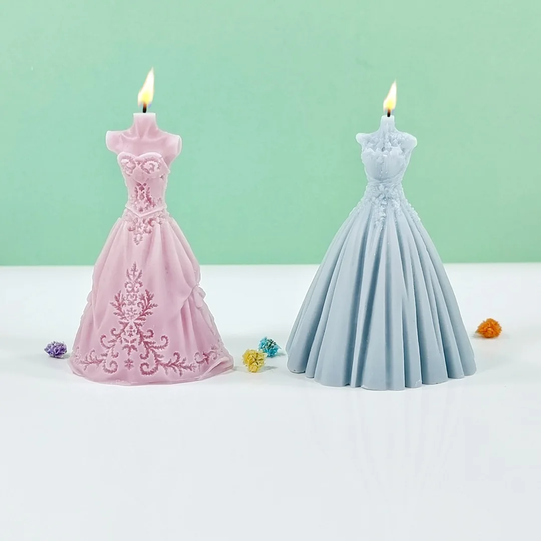 Wedding Dress Candle Silicone Mold for Handmade Chocolate Decoration Gypsum Aromatherapy Soap Resin Candle Silicone Mould