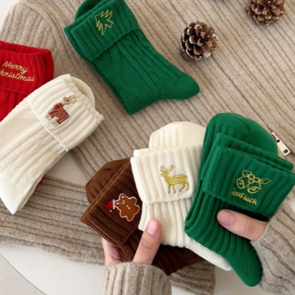 Christmas Socks Winter Cute Tube Socks Women New Year Cotton Socks Cute Embroidery Cartoon Santa Claus Sock Christmas Gifts