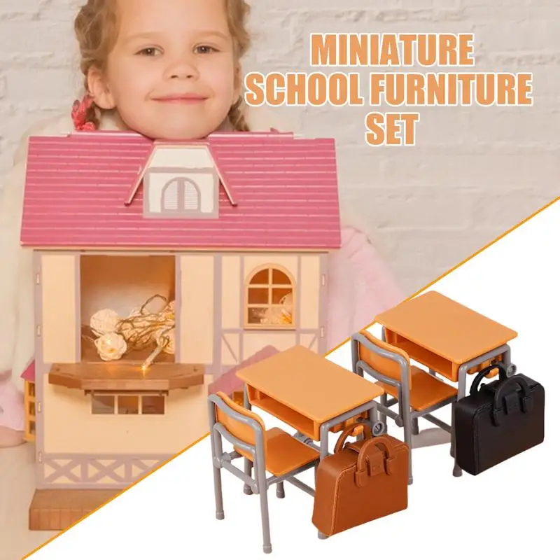 Puppenhaus Miniaturen Artikel Puppenhaus Stuhl Klassenzimmer Schultaschen Modelle Studie Tisch Ornament für Kinder Spielzimmer Setup
