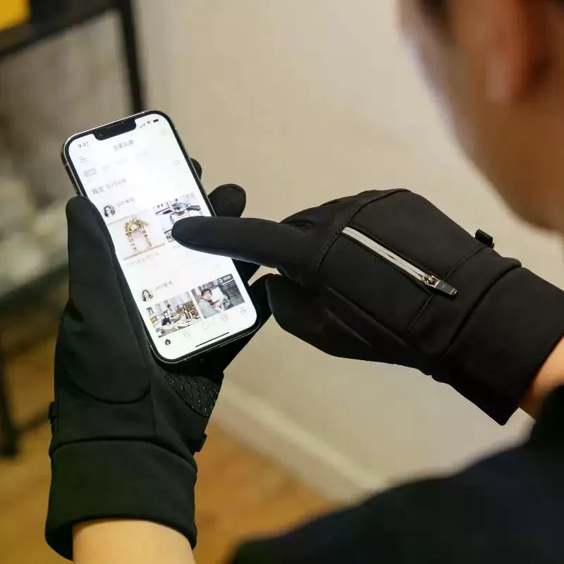 Cycling Winter Touchscreen Gloves Thermal Motorcycle Ski Outdoor Zipper Pocket Water Repellent Non-slip Unisex Driving Gloves