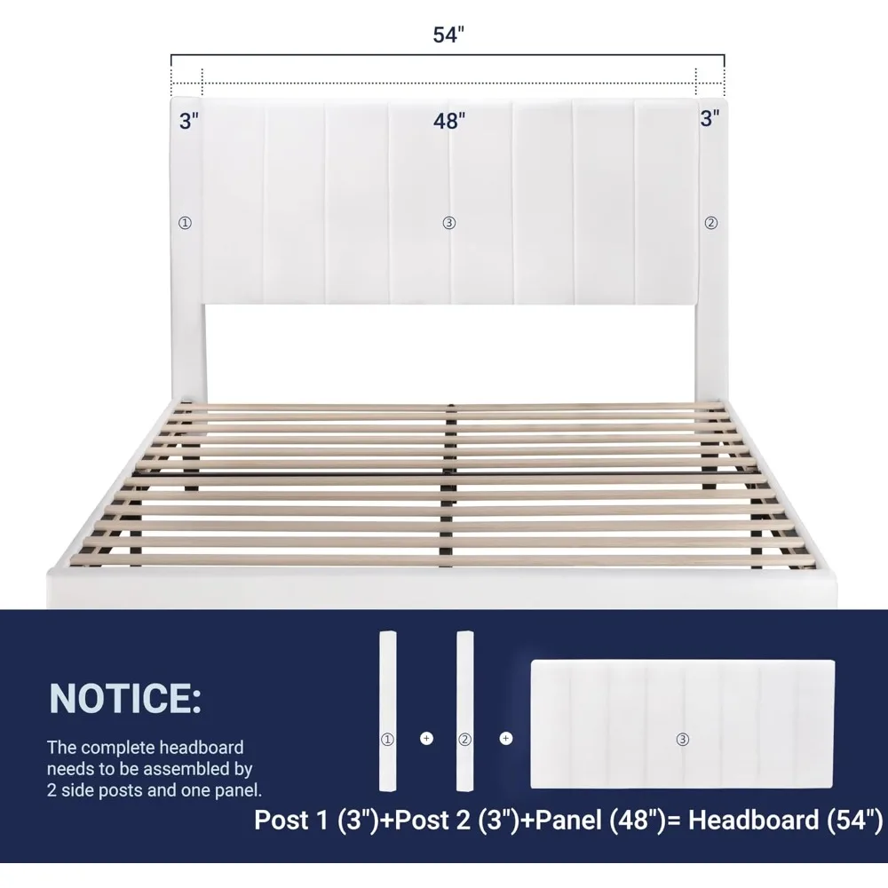 إطار سرير كامل من Allwie/إطار سرير منجد مخملي مع لوح رأسي معنقدة بقناة عمودية/شرائح خشبية قوية/إطار سرير بمنصة