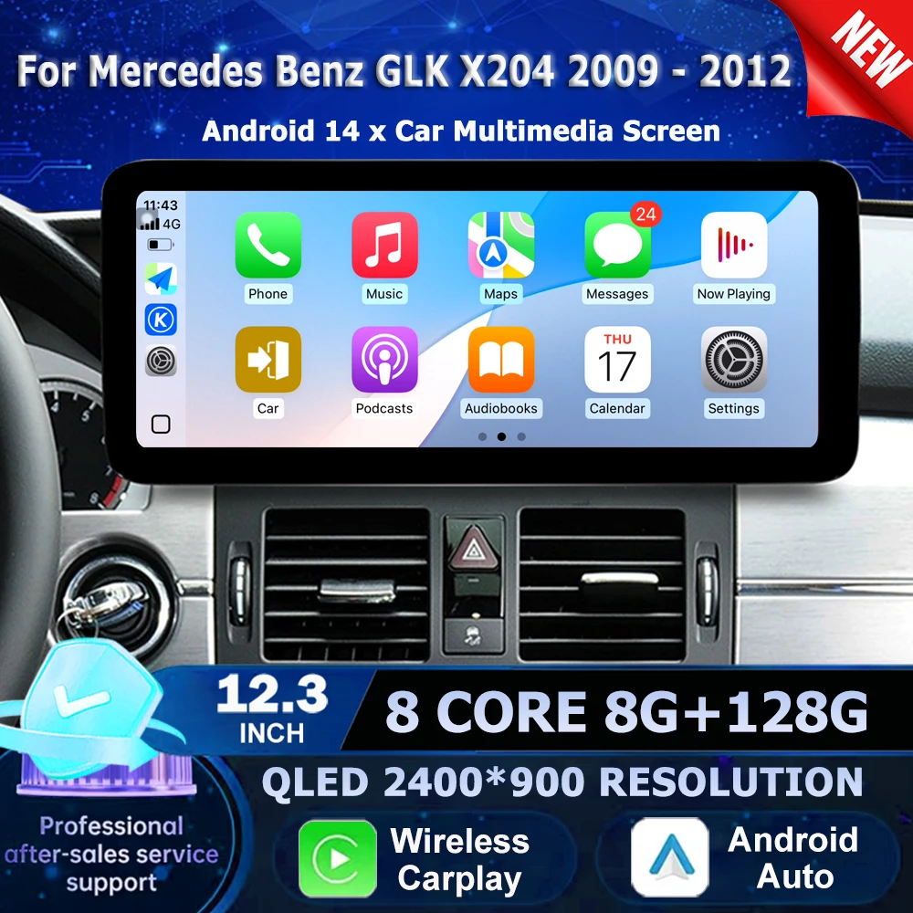 Android 16 Auto Car Video Multimedia Player QLED Screen For Mercedes Benz GLK X204 2009 - 2012 Wireless Carplay BT GPS Navi WIFI