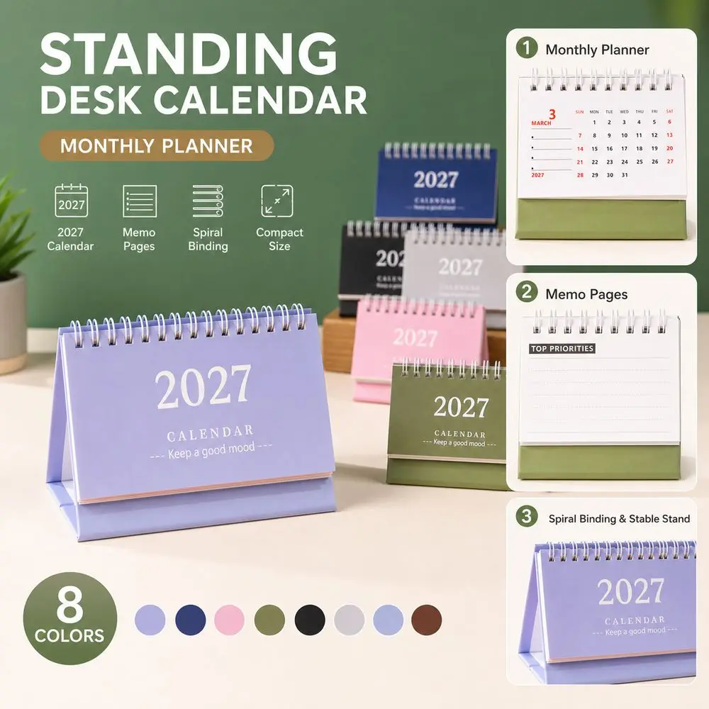 Gifts Mini 2027 Desk Calendar Coil Standing Flip Calendar Standing Calendar Desk Planning