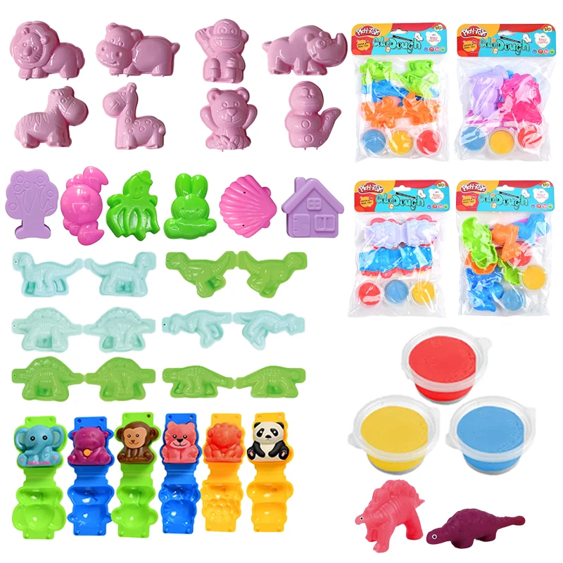Plasticine DIY Toys for Kids Girls Boys Play Dough Kit Animal Dinosaur Modeling Clay Set with Molds Stamping Tools Safe Cutters