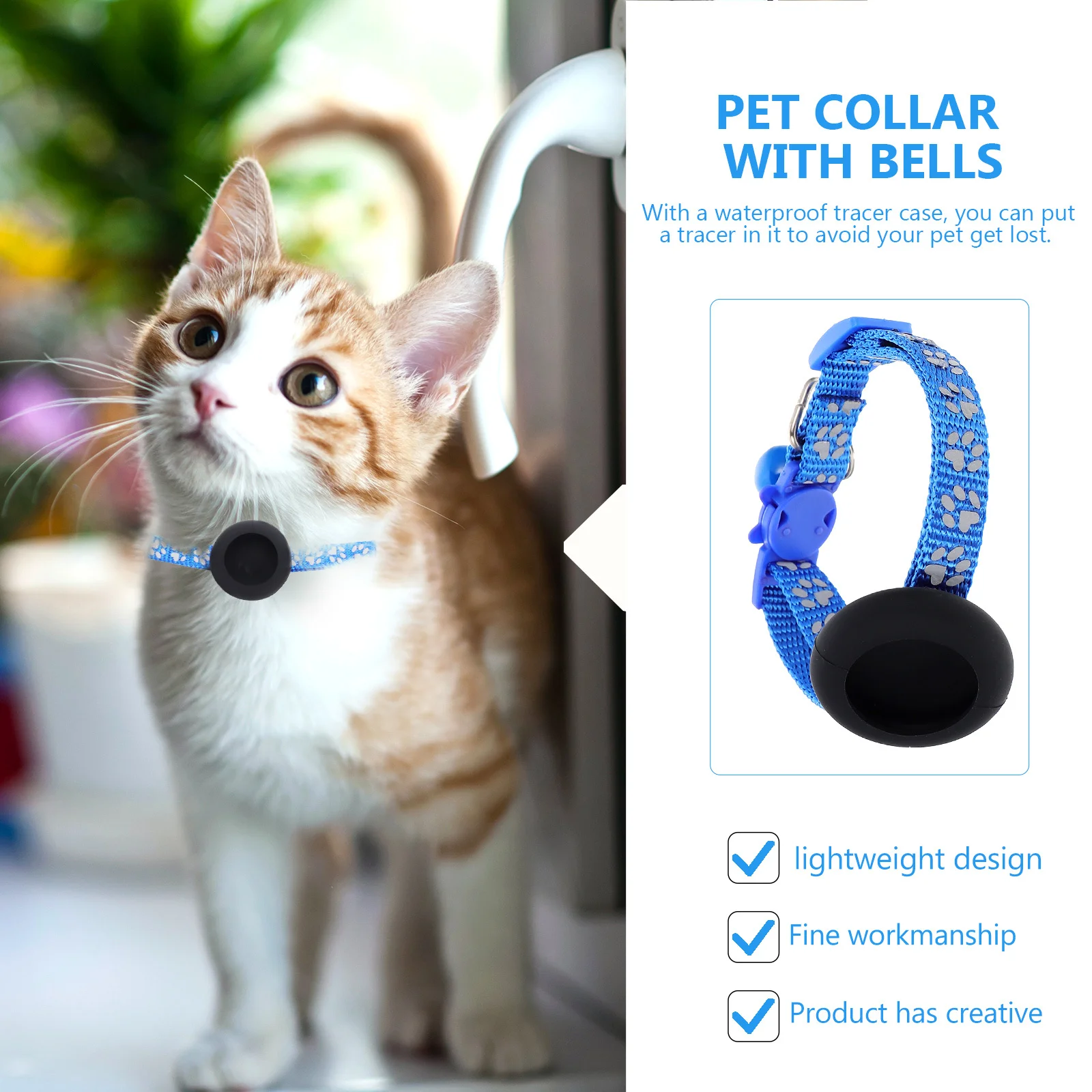 

Reflective Tracer Cat Collar Adjustable Breakaway Bell Anti-Lost Collar with Waterproof Holder Suitable for Cats Dogs