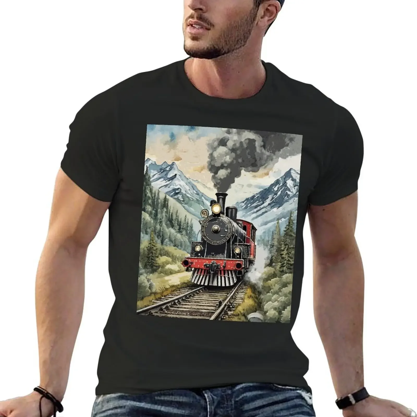 

All Aboard: Vintage Train Adventures T-Shirt Short sleeve tee customs mens t shirts top quality