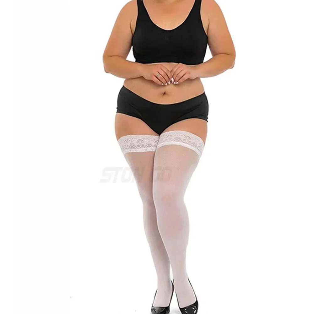 Bas de cuisse ultra-fins pour femmes, chaussettes InjLace, haut en dentelle de silicone, rester en place, grande taille