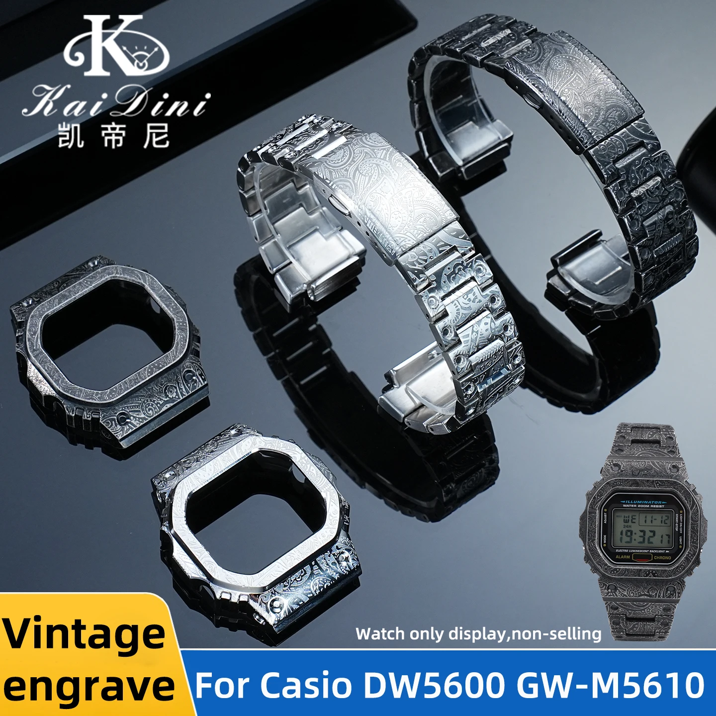 

Retro Style Metal Band Watchband Case Bezel for DW5600 GW-B5600 Mod Kit Paisley Texture GW-M5610 Stainless steel Watch case